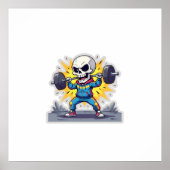 “Cute Cartoon Skeleton Weightlifter • Funny Gym Ba ポスター (正面)