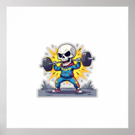 “Cute Cartoon Skeleton Weightlifter • Funny Gym Ba ポスター