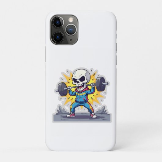 “Cute Cartoon Skeleton Weightlifter • Funny Gym Ba Case-Mate iPhoneケース (裏)