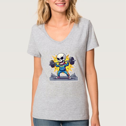 “Cute Cartoon Skeleton Weightlifter • Funny Gym Ba Tシャツ (正面)