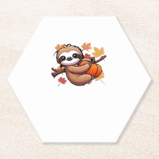 Cute Cartoon Sloth with Pumpkin - Autumn Season Ov ペーパーコースター (正面)