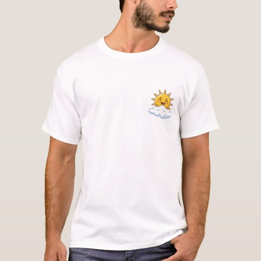 Cute Cartoon Smiling Sun Peeking Over Fluffy Cloud Tシャツ (正面)