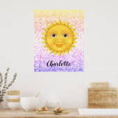 Cute Cartoon Smiling Sun  with Sweet Bumblebee    ポスター (キッチン)