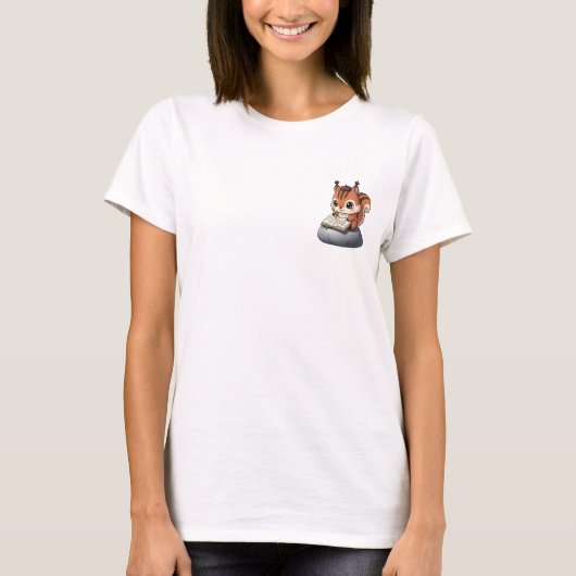 Cute Cartoon Squirrel Artist Sketching in Notebook Tシャツ (正面)