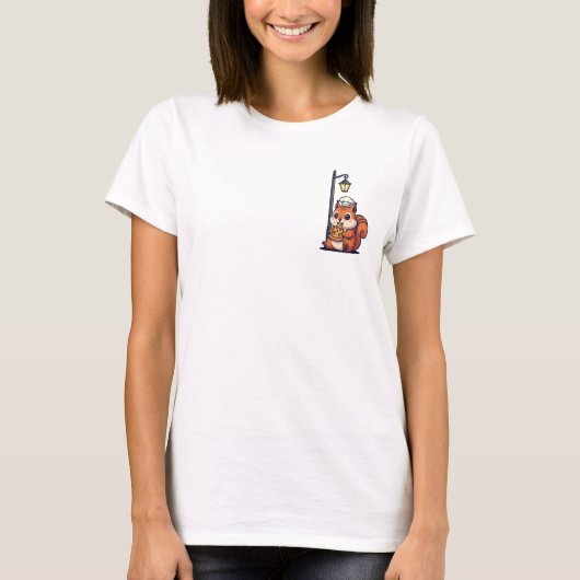 Cute Cartoon Squirrel Chef Eating Pizza Tシャツ (正面)