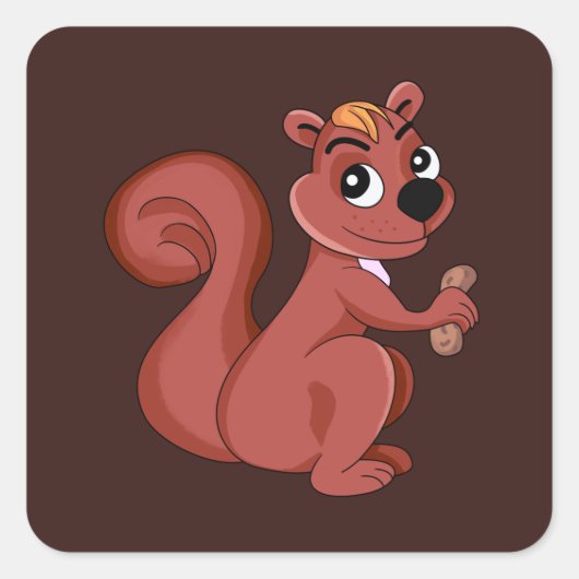 Cute cartoon squirrel with a peanut Sticker スクエアシール (正面)