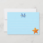 Cute Cartoon Starfish Blue Ocean Lined Monogram ノートカード (正面)