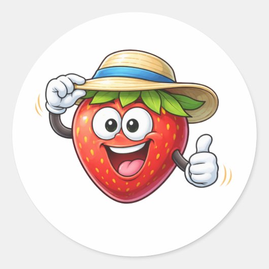 Cute Cartoon Strawberry With Hat Sticker ラウンドシール (正面)