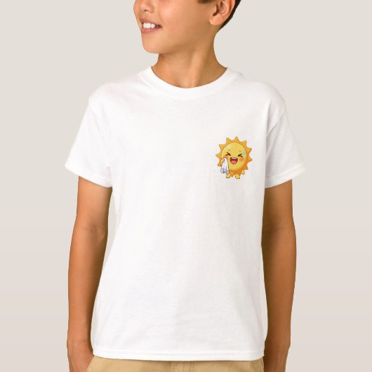 Cute Cartoon Sun Character Wiping Sweat Tシャツ (正面)