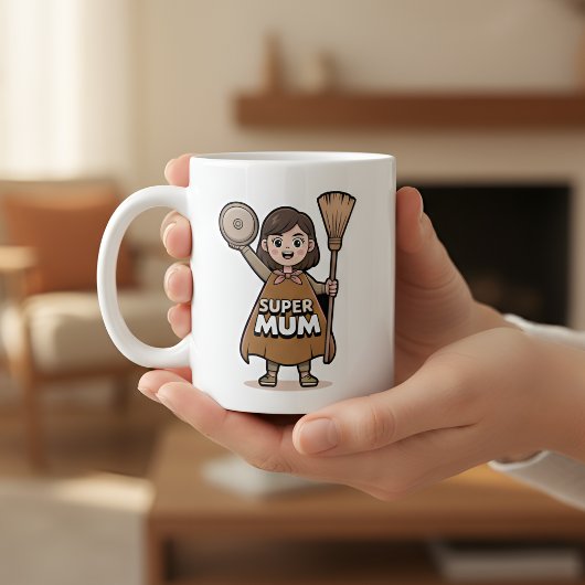 Cute Cartoon Super Mum Personalized Mug コーヒーマグカップ