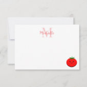 Cute Cartoon Tomato Custom Monogram ノートカード (正面)