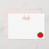 Cute Cartoon Tomato Custom Monogram ノートカード (正面/裏面)