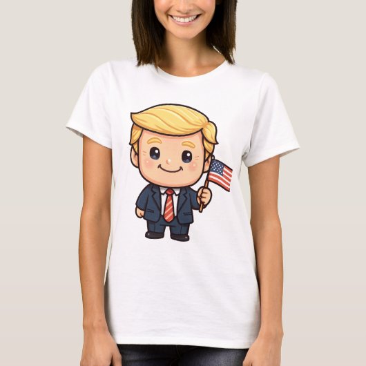 Cute Cartoon Trump T-Shirt | Patriotic American Fl Tシャツ (正面)