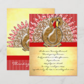 Cute Cartoon Turkey Damask Pattern 招待状 (正面/裏面)