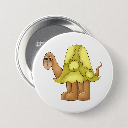 Cute Cartoon Turtle with Puffy Green Shell 缶バッジ (正面&裏面)