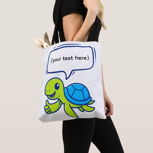 Cute Cartoon Turtle with Speech Bubble トートバッグ (クローズアップ)