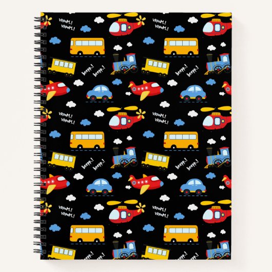 Cute Cartoon Vehicles Pattern ノートブック (正面)