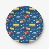 Cute Cartoon Vehicles Pattern  ペーパープレート (正面)