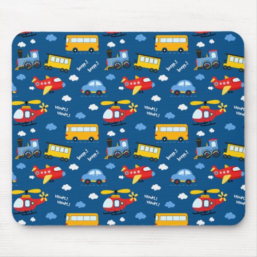 Cute Cartoon Vehicles Pattern マウスパッド (正面)