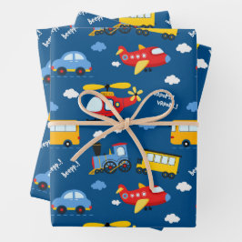 Cute Cartoon Vehicles Pattern  ラッピングペーパーシート