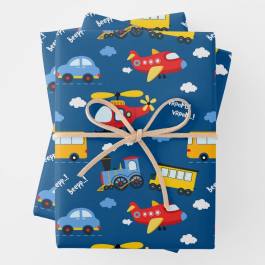 Cute Cartoon Vehicles Pattern  ラッピングペーパーシート (インサイチュ)