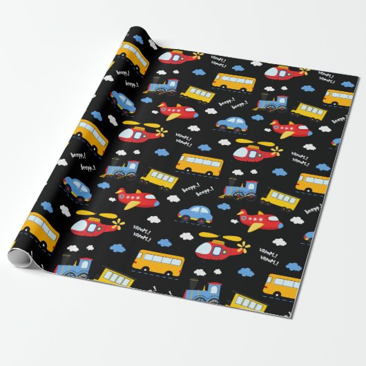 Cute Cartoon Vehicles Pattern  ラッピングペーパー (アンロールド)