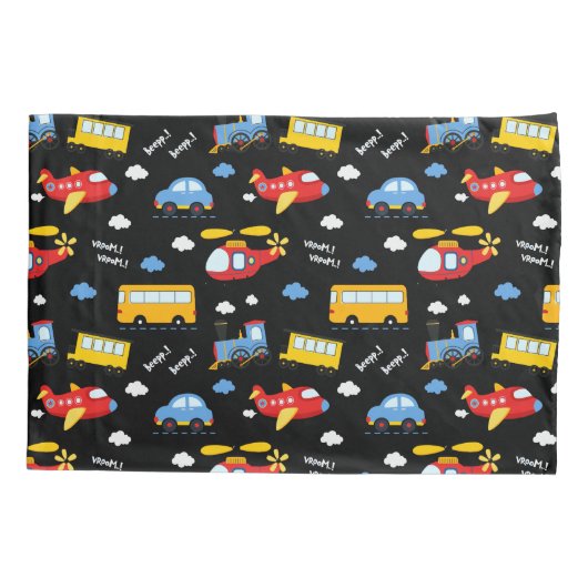 Cute Cartoon Vehicles Pattern 枕カバー (裏面)