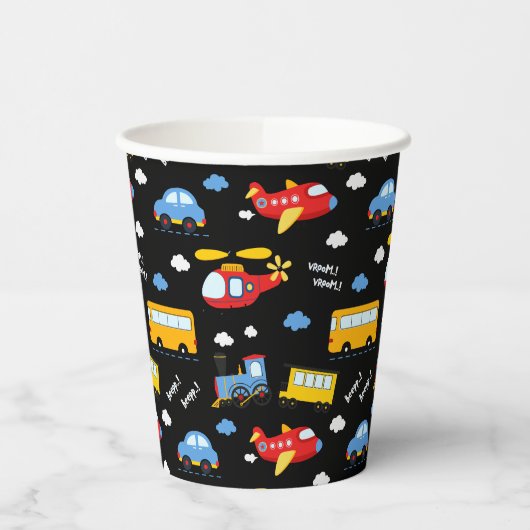 Cute Cartoon Vehicles Pattern  紙コップ (左)