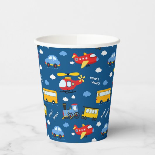 Cute Cartoon Vehicles Pattern  紙コップ (左)