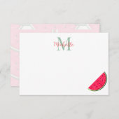 Cute Cartoon Watermelon Custom Monogram ノートカード (正面/裏面)