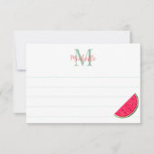 Cute Cartoon Watermelon Custom Monogram Lined ノートカード (正面)