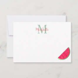 Cute Cartoon Watermelon Personalized Monogram ノートカード
