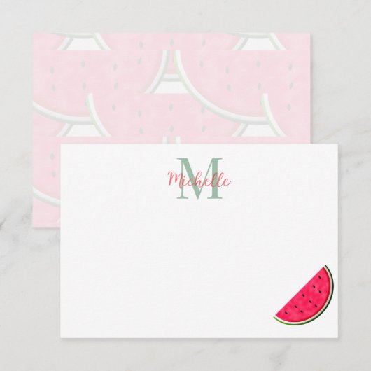 Cute Cartoon Watermelon Personalized Monogram ノートカード (正面/裏面)