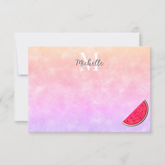 Cute Cartoon Watermelon Watercolor Personalized ノートカード (正面)