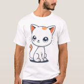 Cute Cartoon White Cat Illustration Tシャツ (正面)