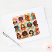 Cute cartoon women of colour sticker スクエアシール (封筒)