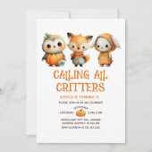 Cute Cartoon Woodland Animals Fall Kids' Birthday 招待状 (正面)