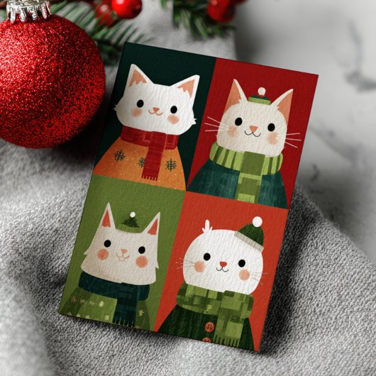 Cute Cartoon Xmas Cats Whimsical Meowy Christmas  ポストカード