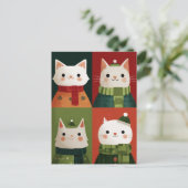 Cute Cartoon Xmas Cats Whimsical Meowy Christmas  ポストカード (スタンド正面)