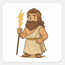 Cute Cartoon Zeus – Greek Mythology God of Thunder スクエアシール