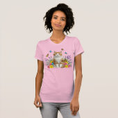 Cute Cat and Butterfly Floral T-Shirt Tシャツ (正面フル)