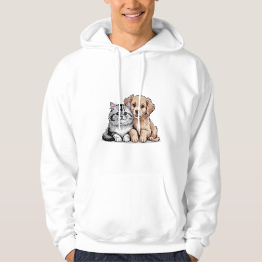 Cute Cat and Dog Hoodie for Men パーカ (正面)