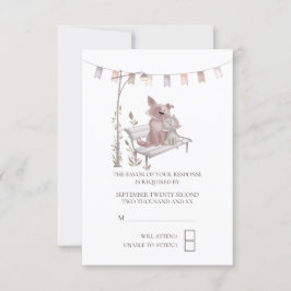 Cute Cat And Dog on Park Bench RSVP'結婚s 出欠カード
