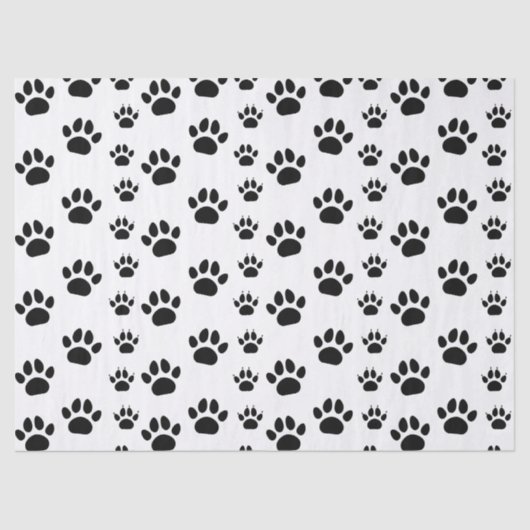 Cute Cat and Dog Pet Paw Prints Black White 薄葉紙 (正面)
