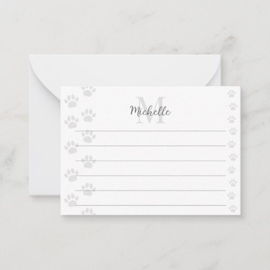 Cute Cat and Dog Pet Paw Prints Lined Monogram ノートカード (正面)