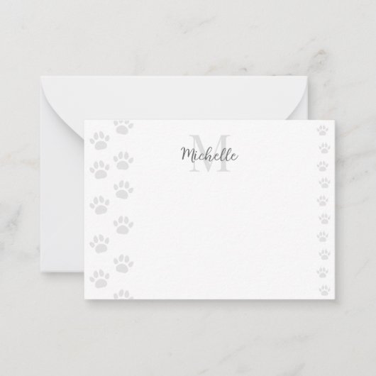Cute Cat and Dog Pet Paw Prints Monogram ノートカード (正面)