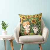 Cute Cat and Dog Sunflower Throw Pillow クッション (椅子)