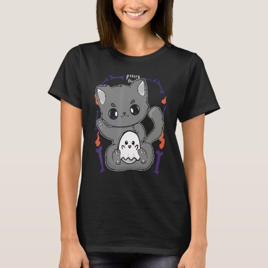 Cute Cat And Ghosts For Cute Horror Fans Tシャツ (正面)