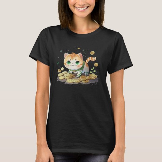 Cute Cat and Gold Coins St Patrick s Day Cat   2 Tシャツ (正面)