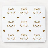 Cute Cat and Heart Pattern Brown on White マウスパッド (正面)